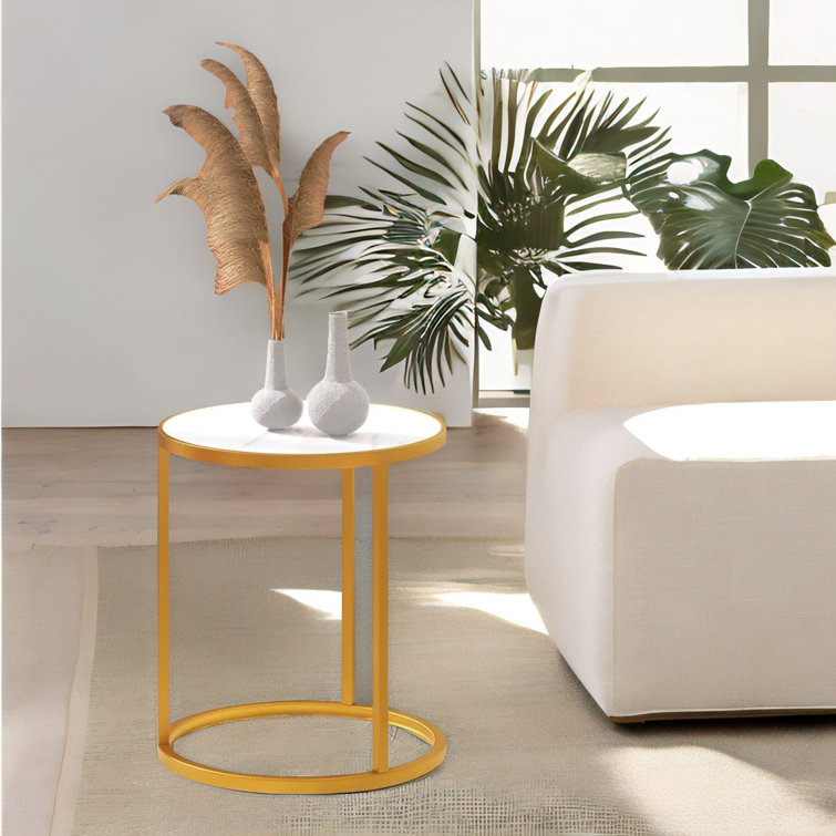 Latitude Run Akura Gold Metal Round Side Table End Sofa Accent Tables